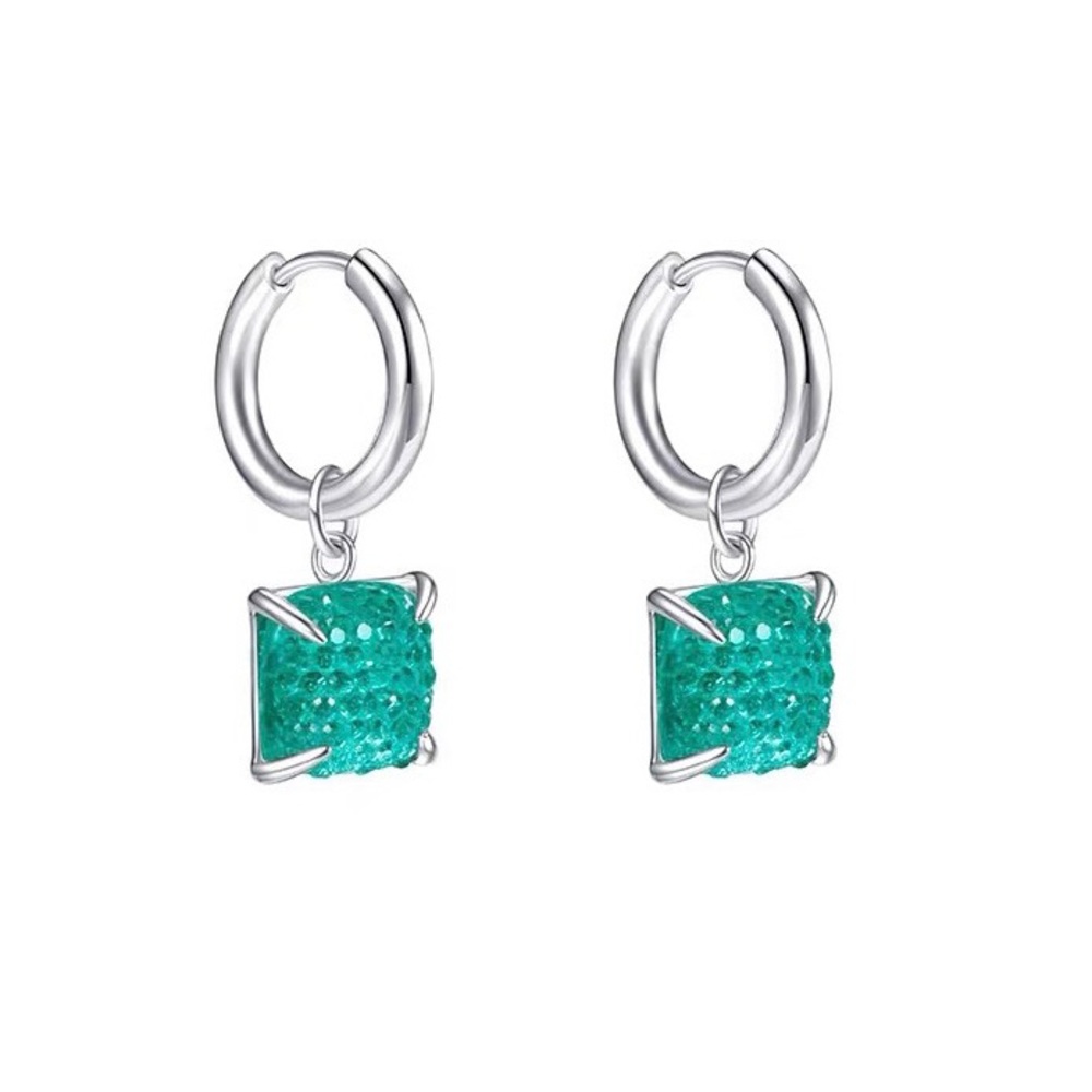 Dangle earrings ,silver Huggie hoops, silver drop earrings, dangle drop earrings - Picture 2 of 6